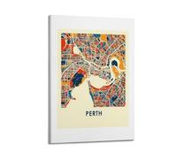 Landmark Poster Perth Color - Block Map Poster Modern Wall Art Canvas Aesthetic Decoration Painting 08x12inch(20x30cm) Frame-style