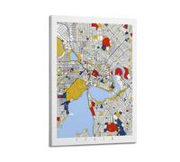 Landmark Poster Perth Colorful - Block Map Poster Modern Wall Art Canvas Aesthetic Decoration Painting 16x24inch(40x60cm) Frame-style