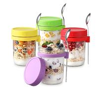 LANDNEOO 4 Pack Overnight Oats Containers with Lids and Spoons, 16 oz Glass Mason Overnight Oats Jars, Large Capacity Airtight Jars for Milk, Cereal, Fruit