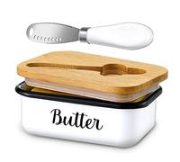 LANDNEOO Butter Dish with Lid and Butter Curler Knife - Unbreakable Stainless Steel Container with Double Silicone Sealing, for Kitchen Farmhouse Decor