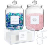 LANDNEOO Glass Jars and Dryer Sheet Holder, Dispenser Set with Lids Labels, Containers for Laundry Room Organization Storage, Half Gallon Airtight jars, Acrylic Storage Box supplies,