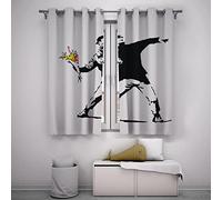LANDOCROWN Blackout Curtain Banksy Unique Graffiti Room Darkening Curtains Man Black Silhouette Soft Fabric Thermal Insulated Drapes 42x54 Inch 2 Panels