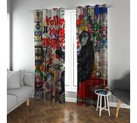 LANDOCROWN Blackout Curtains for Bedroom Banksy Graffiti Funny Monkey Polyester Drapes for Noise Reducing Follow Your Dreams Curtain 42x84 Inch 2 Panels