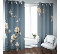 LANDOCROWN Blue Curtains Asian Oriental Design Window Treatment Magnolia Flowers Pattern Eyelet Blackout Drapes for Office Hotel Decor 34x54 Inch 2 Panels