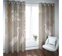 LANDOCROWN Chinese Ink Painting Blackout Curtains Traditional Art Beige Fabric Drapes Elegant Crane Brids & Flowers Window Treatment 66x72 Inch 2 Panels