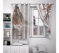 LANDOCROWN Chinese Traditional Blackout Curtains Landscape Painting Window Drapes Red Plum Blossom Flowers Pattern Curtains Room Decor 42x84 Inch 2 Panels