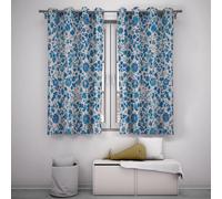 LANDOCROWN Gray Blue Spring Floral Curtains Vintage Oriental Design Eyelet Room Darkening Curtain Rustic Wildflower Blackout Drapes 34x45 Inch 2 Panels