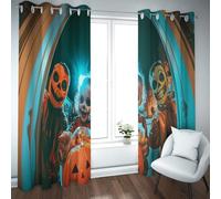 LANDOCROWN Halloween Trick or Treaters Room Darkening Dreapes Classic Traditional Quirky Sun Protection Window Curtains for Kitchen Decor 42x84 Inch 2 Panels