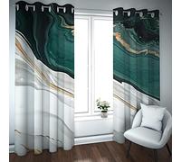 LANDOCROWN Luxury Marble Print Window Curtain Grommet Thermal Insulated Drapes Turquoise Chic Green and Golden Room Darkening Curtain 90x90 Inch 2 Panels