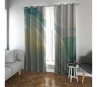 LANDOCROWN Modern Nordic Marble Blackout Curtains Teal and Golden Foils Long Window Curtain Office Cafe Drapes for Protecting Privacy 66x90 Inch 2 Panels