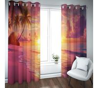 LANDOCROWN Ocean Beach Curtains Tropical Beach Sunrise Scenery Blackout Curtain for Kitchen Decor Modern Window Treatments for Bedroom 52x45 Inch 2 Panels