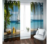 LANDOCROWN Ocean View Theme Blackout Curtain for Bedroom Coastal Style Prints Sailboat Drinks Room Darkening Curtains Summer Windproof Drapes 46x54 Inch 2 Panels