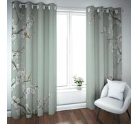 LANDOCROWN Polyester Blackout Curtains Spring Cherry Floral Eyelet Drapes for Living Room Bedroom Decor Sage Greeen Window Treatment 66x90 Inch 2 Panels
