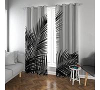 LANDOCROWN Retro Black and White Blackout Curtains for Bedroom Tropical Leaves Plant Energy Efficient Drapes Ring Top Window Curtain 55x68 Inch 2 Panels