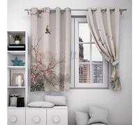 LANDOCROWN Rustic Floral Bedroom Curtain Chinese Watercolor Style Nature Scenery Room Darkening Drapes Retro Oriental Window Treatment 52x54 Inch 2 Panels