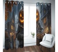 LANDOCROWN Rustic Vintage Haunted Castle Blackout Curtains Sun Protection Creepy Goth Pumpkin Skulls Drapes for Cafe Window Farmhouse Decor 46x54 Inch 2 Panels