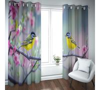 LANDOCROWN Soft Farmhouse Blackout Curtains Spring Flowers and Cute Birds Room Darkening Window Treatments Ring Top Curtain for Bedroom 100x84 Inch 2 Panels