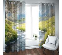 LANDOCROWN Spring Flowers Kitchen Blackout Curtain Thermal Insulated Snowy Mountains Stream Print Grommet Draperies and Drapes for Bedroom 52x45 Inch 2 Panels