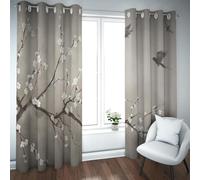 LANDOCROWN Traditional Japanese Style Window Drapes Beige Cherry Blossom Floral Pattern Lightweight Curtains Fabric Blackout Curtain 52x63 Inch 2 Panels