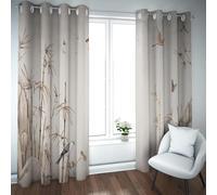 LANDOCROWN Vintage Brown Curtains Oriental Design Ink Painting Plant and Birds Pattern Eyelet Blackout Curtains Room Darkening Drapes 90x90 Inch 2 Panels