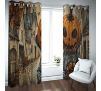 LANDOCROWN Vintage Halloween Blackout Curtains for Home Decor Shabby Chic Dark Spooky Jack-O'-Lantern Room Darkening Window Treatment 55x96 Inch 2 Panels
