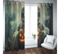 LANDOCROWN Vintage Horror Gothic Halloween Blackout Curtains for Bedroom Skull Holding a Jack-O'-Lantern Thermal Insulated Drapes for Apartment 55x68 Inch 2 Panels