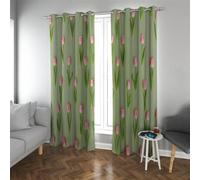 LANDOCROWN Vivid Tulip Pattern Eyelet Blackout Curtain Rustic Flowers Thermal Insulated Window Drapes for Dining Room Home Decor, Green 90x90 Inch 2 Panels