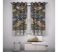 LANDOCROWN William Morris Rustic Flower Blackout Curtains for Farmhouse Bedroom Retro Strawberry Thief Birds Plants Eyelet Curtain 46x90 Inch 2 Panels