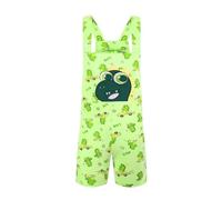 Landofgenie Men's Dino Jumpsuit with Adjustable Braces Short Cotton Romper, Green M