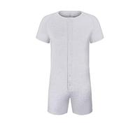 Landofgenie Mens Short Sleeve Onesie Bodysuit Jumpsuit One Piece Pajamas Rompers Light Gray 3XL