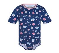 Landofgenie Men's Short Sleeve Romper Pajamas Snap Button Crotch Shirt Bodysuit Cotton One Piece Ocean Creature Print Onesie Navy XL