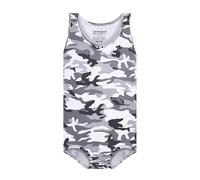 Landofgenie Mens Sleeveless Onesie Camouflage Vest Bodysuit Button Crotch Jumpsuit One Piece Pajamas for Adult - Camo Light Grey 2XL