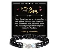 Landorilo Gifts for Men, 8mm Natural Stone Healing Beads Bracelet, Tourmaline& Labradorite Protection Bracelets, Handmade Mens Jewellery, Gift for Men Dad Husband Son Friend(to My Son-7.5in)