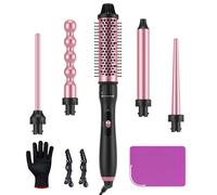 LANDOT 5-in-1 Hair Curling Wand Set with Thermal Brush, Multi-Size Barrels (9-38mm) for Salon Waves, Curls & Smooth Blowout Styles | Fast Heat-Up, Includes Heat Mat & Glove