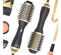 LANDOT Hair Dryer Brush, Lightweight Heated Hair Brush, One-Step Hot Air Stylers and Volumizer Blow Dryer for Drying Straightening Curling Volumizing (Black/Gold)