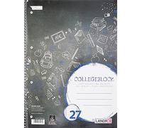 LANDRÉ 100050063 Notepad Chlorine- 70 g/m², A4 +, Lined, 9 mm, Margins on Both Sides, Lin 37, 80 Sheets