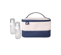 Lands' End Large Makeup Bag Train Case with 2 100 ML Plastic Travel Bottles, Soft-Sided Cosmetic Travel Bag (Navy)