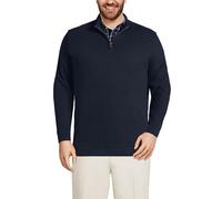 Lands' End - Men’s Bedford Blue Half Zip Jumper - Size XL - Brushed Rib Knit - Tall Fit - Soft Cotton Blend - with Leather Tab - Ribbed Cuffs & Waist - Men's Clothing, Winter Jumpers