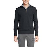 Lands' End - Men’s Bedford Dark Charcoal Heather Quarter Zip Jumper, M Size - Brushed Rib Knit Cotton Blend - Traditional Fit - Men's Jumper with Leather Tab - Ribbed Cuffs & Waist - Easy-Care