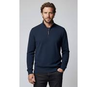 Lands' End - Men’s Bedford Blue Half Zip Jumper - Size XL - Brushed Rib Knit - Tall Fit - Soft Cotton Blend - with Leather Tab - Ribbed Cuffs & Waist - Men's Clothing, Winter Jumpers