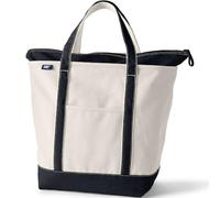 Lands' End - Natural Zip Top Canvas Tote Bag - 100% Cotton Black Canvas Bag - XL - With Water Repellent Base and Trim - Internal and External Pockets & 500lb Capacity - Gym, Uni and Travel Essentials