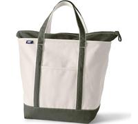 Lands' End - Natural Zip Top Canvas Tote Bag - 100% Cotton Dark Olive Green Canvas Bag - L - Water Repellent Base and Trim - Internal and External Pockets & 500lb Capacity - Gym and Travel Essentials