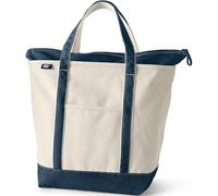 Lands' End - Natural Zip Top Canvas Tote Bag - 100% Cotton Navy Canvas Bag - L - With Water Repellent Base and Trim - Internal and External Pockets & 500lb Capacity - Gym, Uni and Travel Essentials