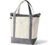 Lands' End - Natural Zip Top Canvas Tote Bag - 100% Cotton Silver Graphite Canvas Bag - L - Water Repellent Base and Trim - Internal and External Pockets & 500lb Capacity - Gym & Travel Essentials