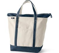 Lands' End Natural Zip Top Canvas Tote Bag (Navy, Large)