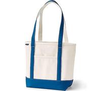Lands' End Open Top Canvas Tote Bag, Natural/Beacon Blue, Medium Long Handle, Amazon-tote Bag