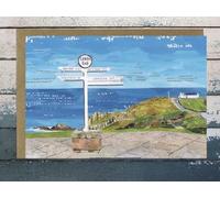 Land's End Signpost Card, 5x7 inch, Premium FSC-Certified Matte Paper, Cornwall Theme, Paper Collage Art by Cathy Harrison, Eco-Friendly