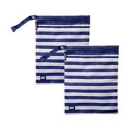 Lands' End Wet Bags for Travel 2-Piece Set, Polyester Canvas Wet Dry Bag for Swimsuits, Wet Clothes, and More (Navy Stripe)