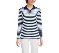 Lands' End - Women’s Blue Long Sleeve Supima Cotton Polo Shirt - Size L - Soft Interlock Jersey - Rib-Knit Collar - 5-Button Placket - Easy-Care Finish - Women's Clothing