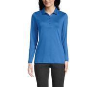 Lands' End - Women’s Blue Long Sleeve Supima Cotton Polo Shirt - Size M - Soft Interlock Jersey - Rib-Knit Collar - 5-Button Placket - Easy-Care Finish - Women's Clothing